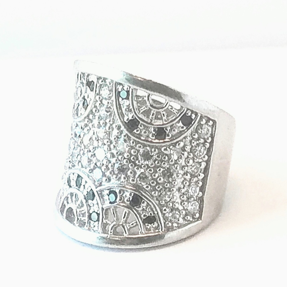 WIDE VNTG STERLING STATEMENT RING - Picture 2 of 3